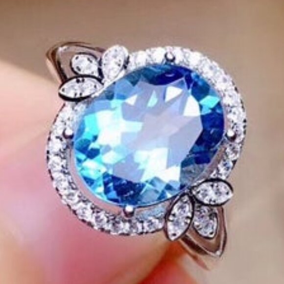 Amazing Lovely Pure Oval Sea Blue Zircon Romantic Rings for Women, PD377 - Picture 1 of 5